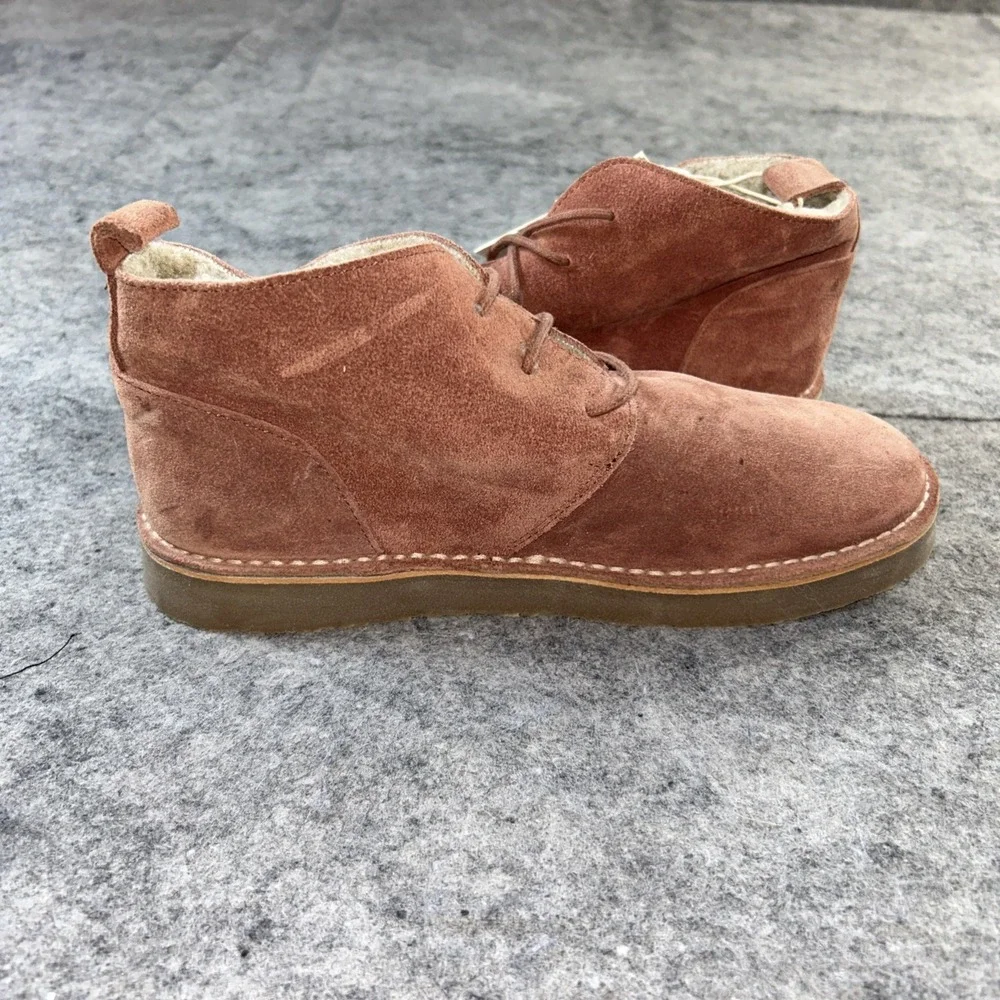 New Zara Girls Sherpa Lined Split Leather Ankle Booties  37/5 Rose Pink